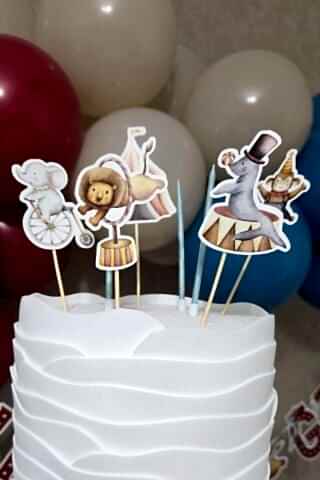 Sirk Konsept Pasta Süsleri Seti Pasta Mumu ve Pasta Kürdanları Süsleme Seti 8 Parça