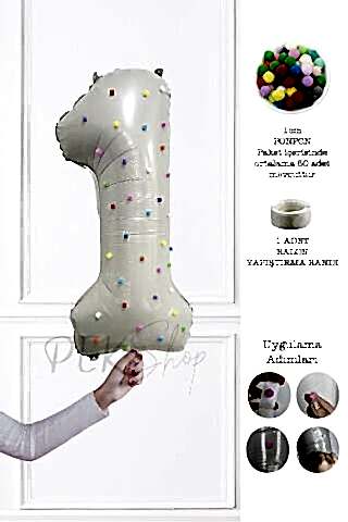 Rengarenk Ponpon Süslemeli Retro Krem Yaş Balonu 80cm