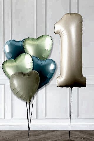 Retro Yeşil Mavi Kalpli Krem Yaş Balonlu Balon Seti Deniz Kumu Krem Retro Doğum Günü Rakam Yaş Balon Seti