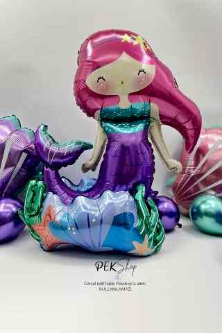3D Deniz Kızı Folyo Balon Ayaklı Yerde Durabilen Deniz Kızı Balon 9252