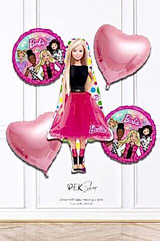 Kız Oyuncak Bebek Balon Seti Kalp Balonlu 5li Kız Balon Seti