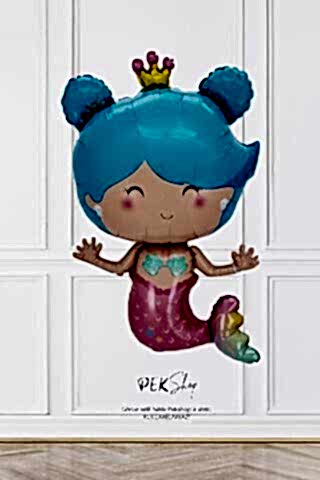 Taçlı Mavi Saçlı Deniz Kızı Folyo Balon