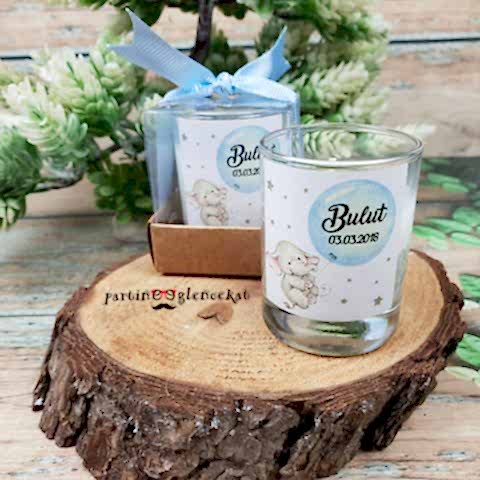 Sevimli Erkek Fil Konsept Doğum Hediyesi Bardak Mum