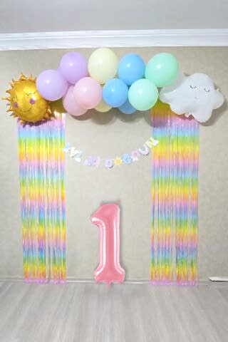 Gökkuşağı Konsept Pembe Yaş Balonu Lüks Parti Süeleme Seti Balon Zinciri Seti