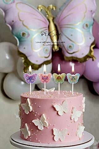 4lü Kelebek Mum Seti Kelebek Tema Doğum Günü Pasta Mumları