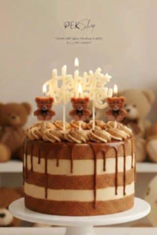 Ayıcık Tema Happy Birthday Mum Seti 4lü Ayıcık Tema Doğum Günü Pasta Mum Seti
