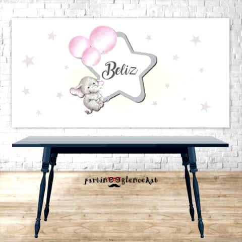 Sevimli Kız Fil Konsept Doğum Odası Panosu