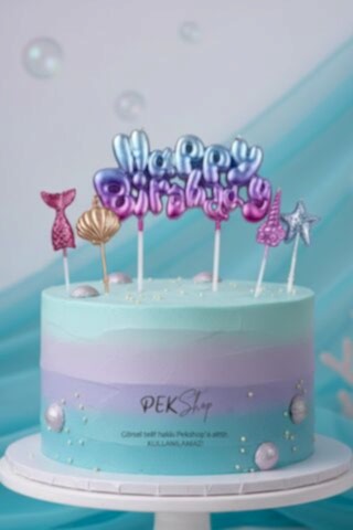 Deniz Kızı Tema Happy Birthday Mum Seti 5li Deniz Kızı Tema Doğum Günü Pasta Mum Seti