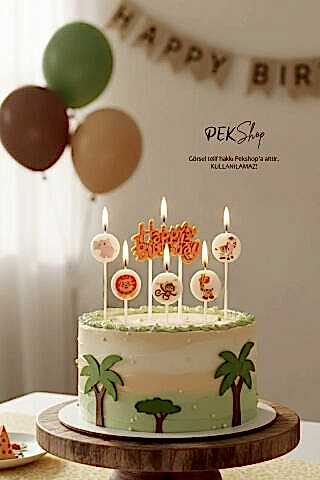 Safari Tema Happy Birthday Mum Seti 6lı Pasta Mumu