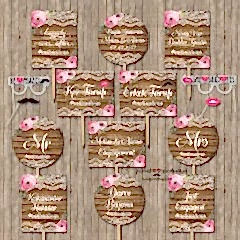 Ahşap Rustik Dantel Konsept Konuşma Balonları Seti