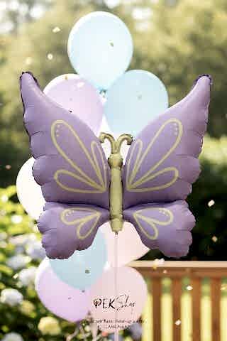 Retro Lila Kelebek Folyo Balon Büyük