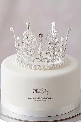 İncili Gümüş Pasta Tacı Pasta Üzeri Taç