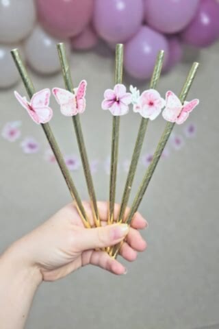 Kelebek Tema Pipet Süsleri 10lu Lüks Pipet Paketi