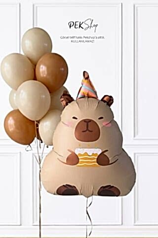 Kapibara Folyo Balon Seti Pastalı Kapibara ve Lateks Balon Zinciri