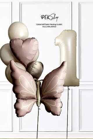 Yaş Balonlu Retro Pembe Kelebekli Doğum Günü Balon Zinciri Seti