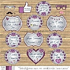 Gümüş - Mor Çiçek Konsept Konuşma Balonları Seti