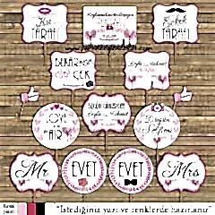 Pembe Aşk Ağacı Konsept Konuşma Balonları Seti