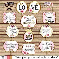 Altın - Pembe Çiçek Konsept Konuşma Balonları Seti