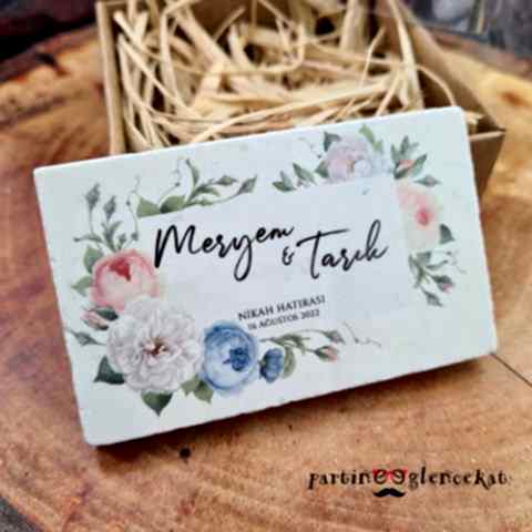 Soft Mavi Somon Konsept Baskılı Taş Magnet