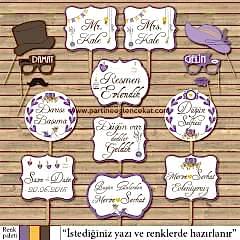 Vintage Mor - Sarı Konsept Konuşma Balonları Seti