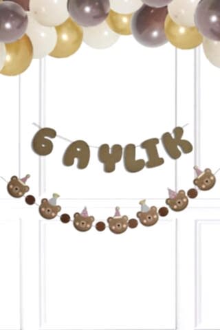 Ayı Konsept 6 Aylık Banner Yarım Yaş Partisi 6 Aylık Yazılı Ayıcıklı 2li Banner Süs