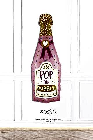 Pembe Parıltılı Şampanya Şişesi Folyo Balon 90cm