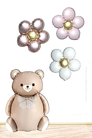 Retro Ayı ve 3 Retro Papatya Folyo Balon Seti