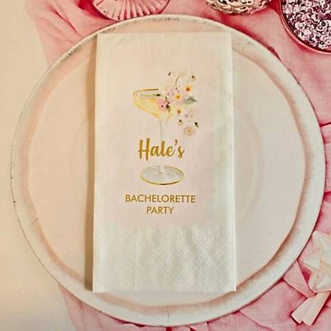 Çiçekli Kadeh Konsept Bekarlığa Veda Baskılı Peçete