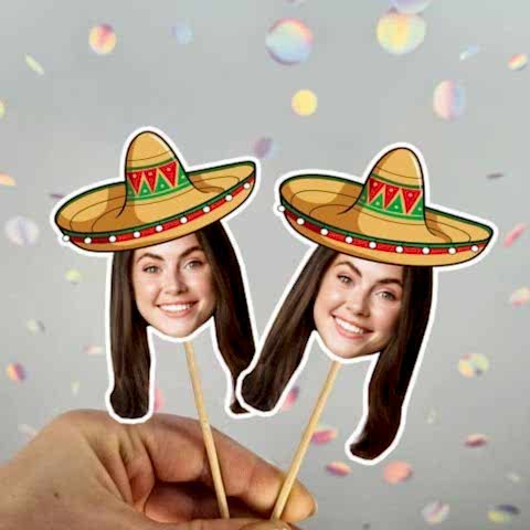 Meksika Şapkalı Fotoğraflı Kürdan Süsü (10lu paket)