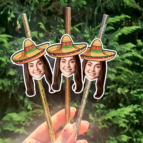 Meksika Şapkalı Fotoğraf Baskılı Pipet Takımı 5 li