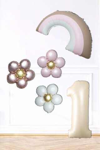 Retro Papatya Retro Pembe Gökkuşağı Tema Yaş Balonlu Doğum Günü Balon Seti
