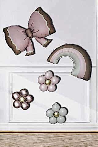 Retro Pembe Gökkuşağı Fiyonk ve Papatyalar Balon Seti