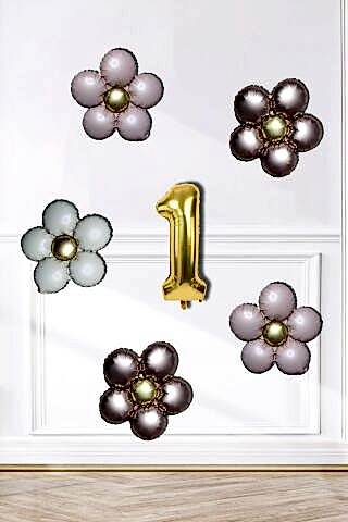 Retro Papatya Doğum Günü Balon Seti Gold Yaş Balonlu Retro Papatya Tema