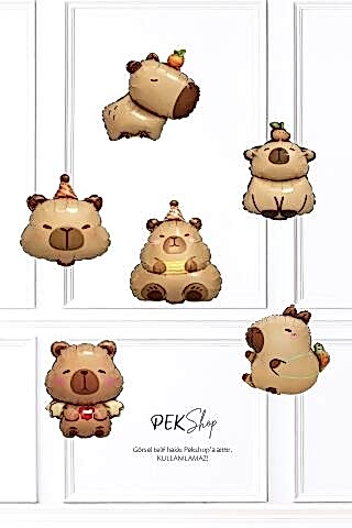 Kapibara 6lı Folyo Balon Seti Minik Sevimli Kapibara Balon Seti