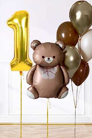 Retro Ayı Tema Yaş Balonlu Doğum Günü Balon Zinciri Seti Büyük Yaş Balonlu