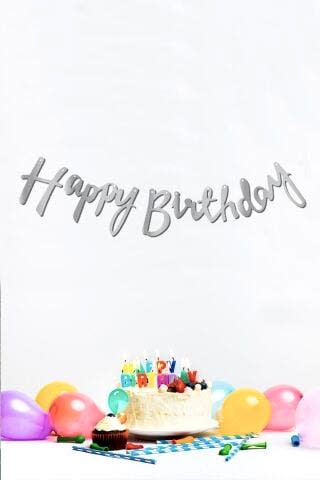 Happy Birthday Gümüş Doğum Günü Banner Kaligrafi Banner Yazı Gümüş