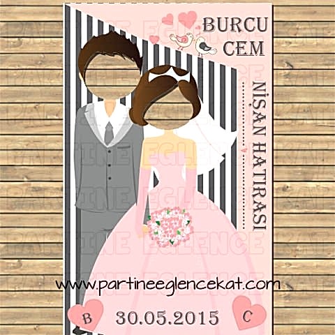 Gelin Damat Kuşlu Nişan Hatırası Cut Out Pano 100x200 cm