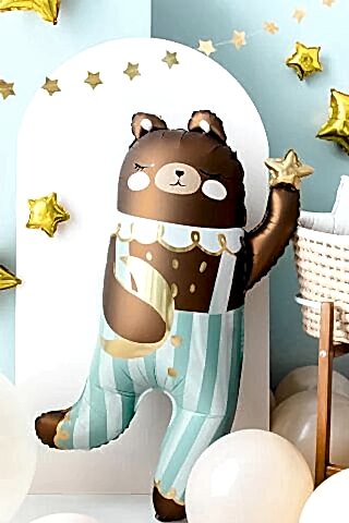 Tulumlu Retro Ayı Folyo Balon Ay ve Yıldızlı Ayı Balon