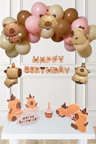 Kapibara Konsept Doğum Günü Balon Zinciri Seti Masa Süsleme Panoları