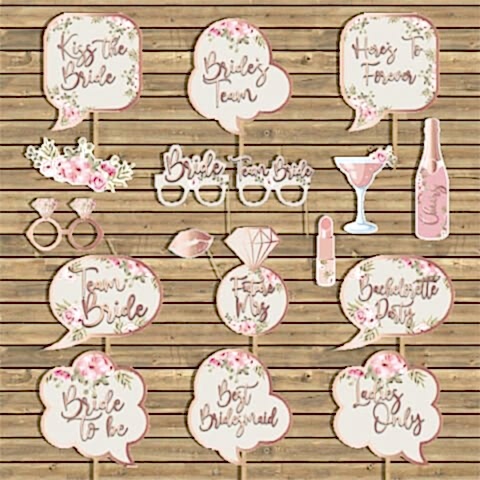 Çiçekli Rose Gold Konsept Kişiye Özel Bekarlığa Veda Konuşma Balonları Seti