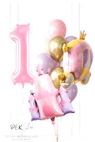 Prenses Tema Doğum Günü Balon Seti Gold Pembe Lila Balon Demetli