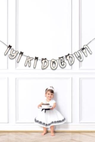 Siyah Fiyonk İyi Ki Doğdun Banner Doğum Günü Süsü