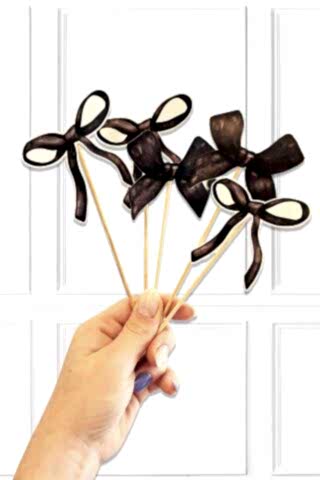 Siyah Fiyonklar Kürdan Süsleri Cupcake Süsleri Lüks Büyük Boy 10lu Paket