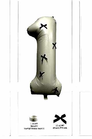 Siyah Fiyonklu Retro Krem Rakam Balon 80 cm Siyah Kurdeleli