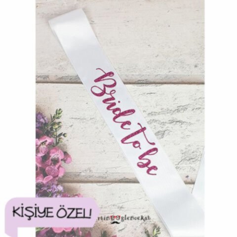 Fuşya Glitter Baskılı Kişiye Özel Beyaz Kuşak