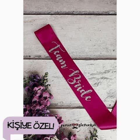 Silver Glitter Baskılı Kişiye Özel Fuşya Kuşak