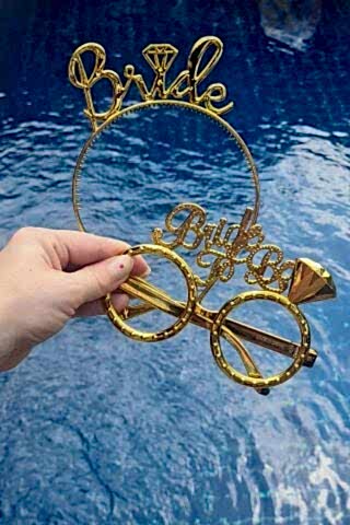 Bride Taç ve Gözlük Seti Bride To Be Taç Gözlük Plastik Set GOLD