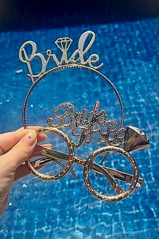 Bride Taç ve Gözlük Seti Bride To Be Taç Gözlük Plastik Set ROSE GOLD