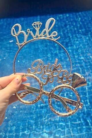 Bride Taç ve Gözlük Seti Bride To Be Taç Gözlük Plastik Set ROSE GOLD