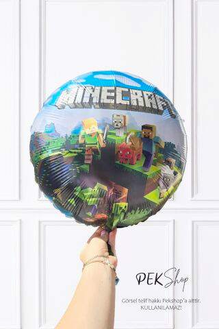 Minecraft Konsept Yuvarlak Folyo Balon 18inç Minecraft Tema Baskılı Yuvarlak Folyo Balon
